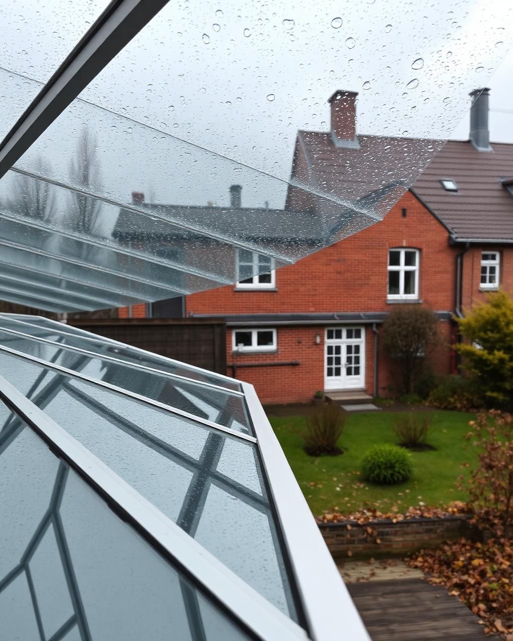 Detailansicht einer Aluminium-Terrassenüberdachung mit Glasdach in Bremen