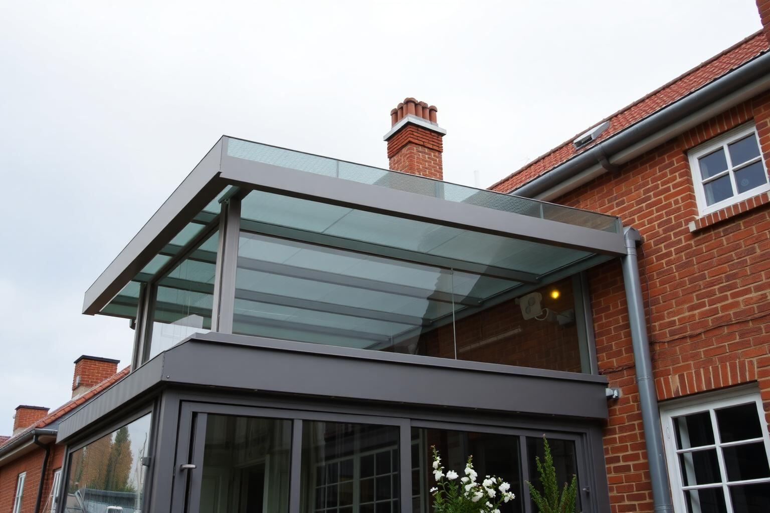 Maßgefertigte Aluminium-Terrassenüberdachung an einem Einfamilienhaus in Bremen