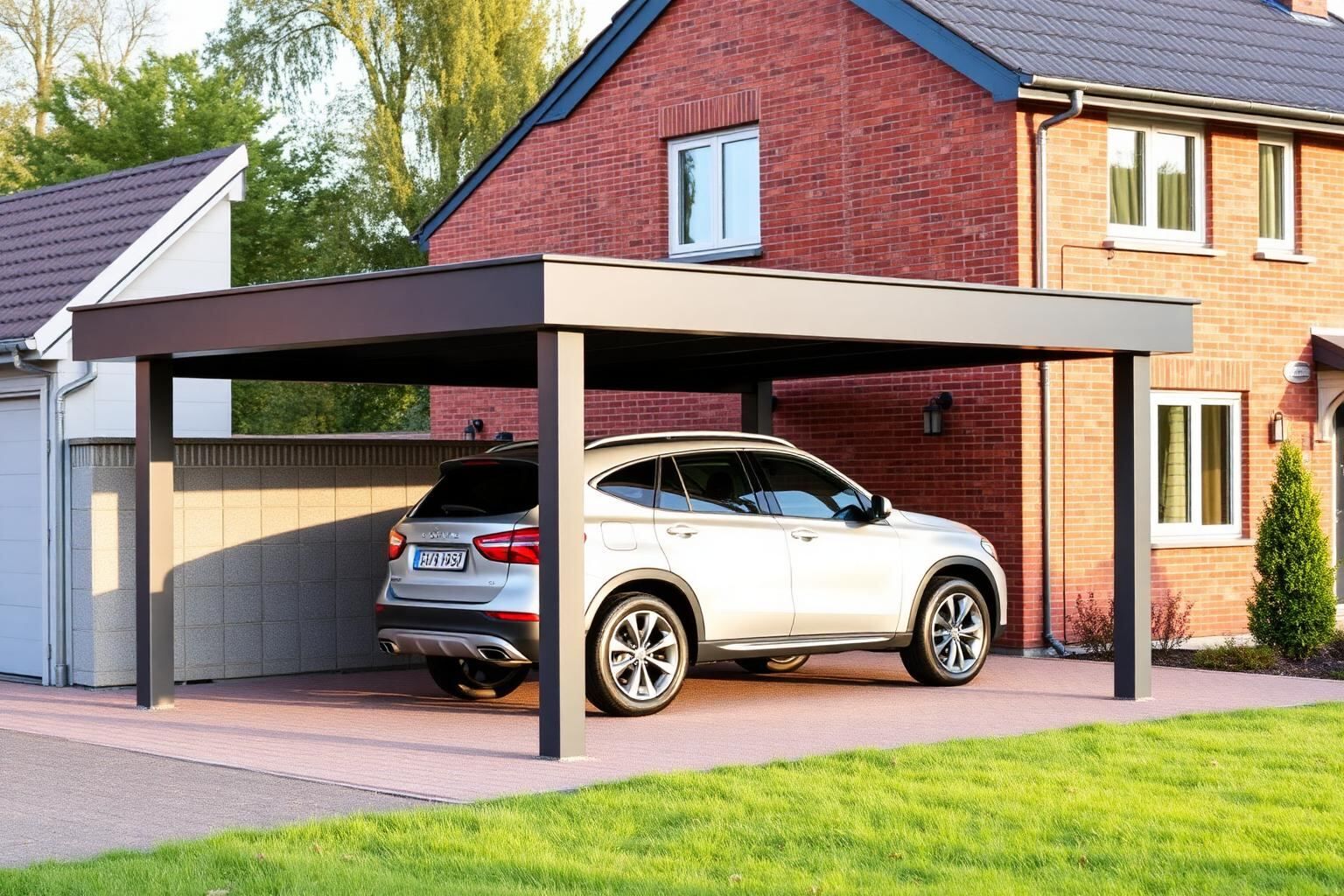 Carport aus Aluminium an einem Einfamilienhaus in Cloppenburg