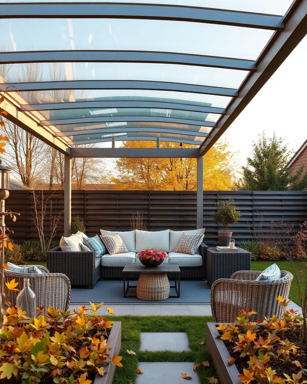 Detailansicht einer Aluminium-Terrassenüberdachung mit Glasdach in Cloppenburg