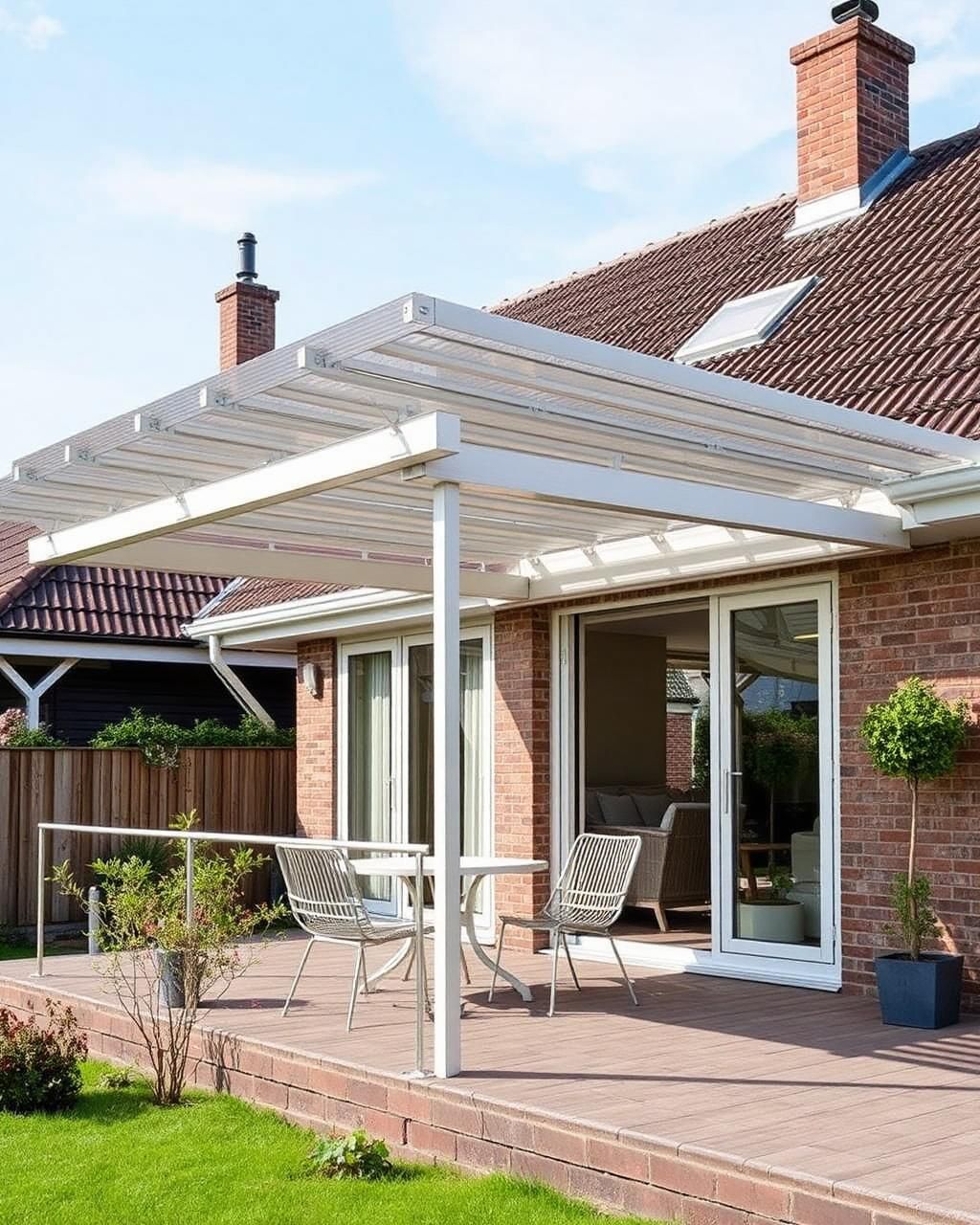 Detailansicht einer Aluminium-Terrassenüberdachung mit Glasdach in Friesoythe