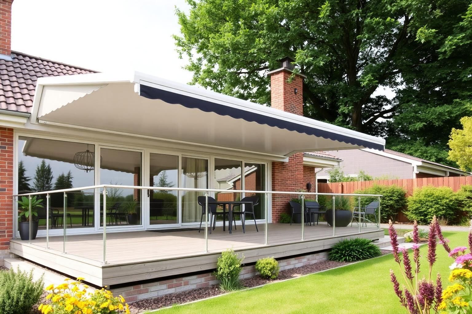 Maßgefertigte Aluminium-Terrassenüberdachung an einem Einfamilienhaus in Friesoythe