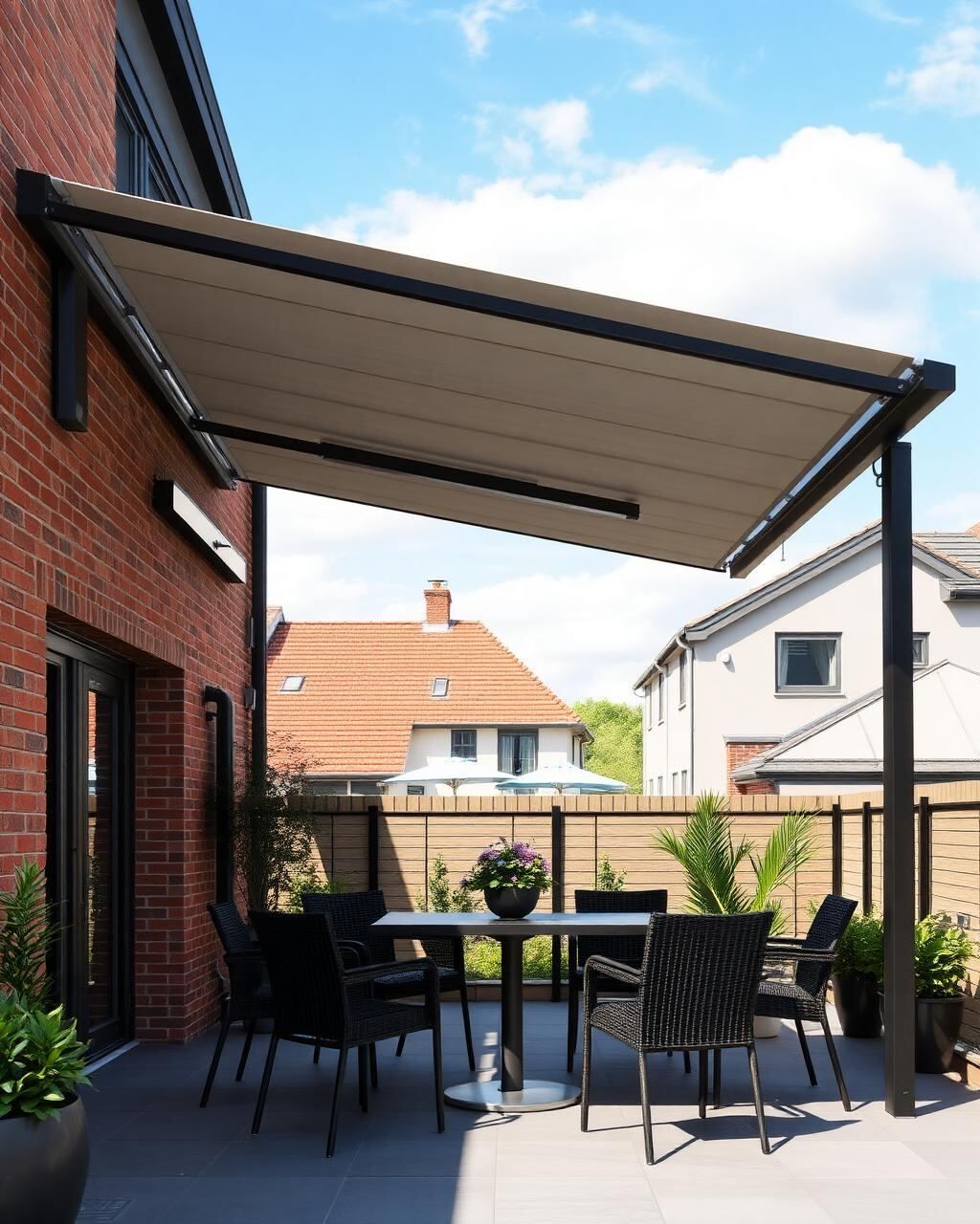 Detailansicht einer Aluminium-Terrassenüberdachung mit Glasdach in Garrel