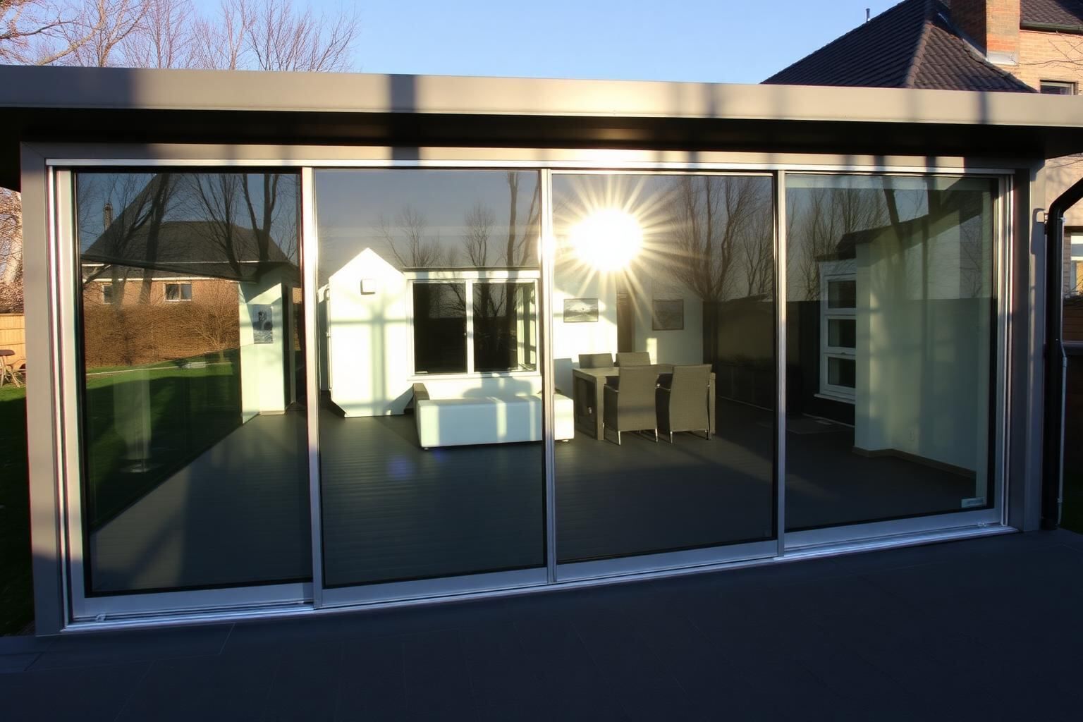 Glasschiebewände aus Aluminium an einem Einfamilienhaus in Vechta