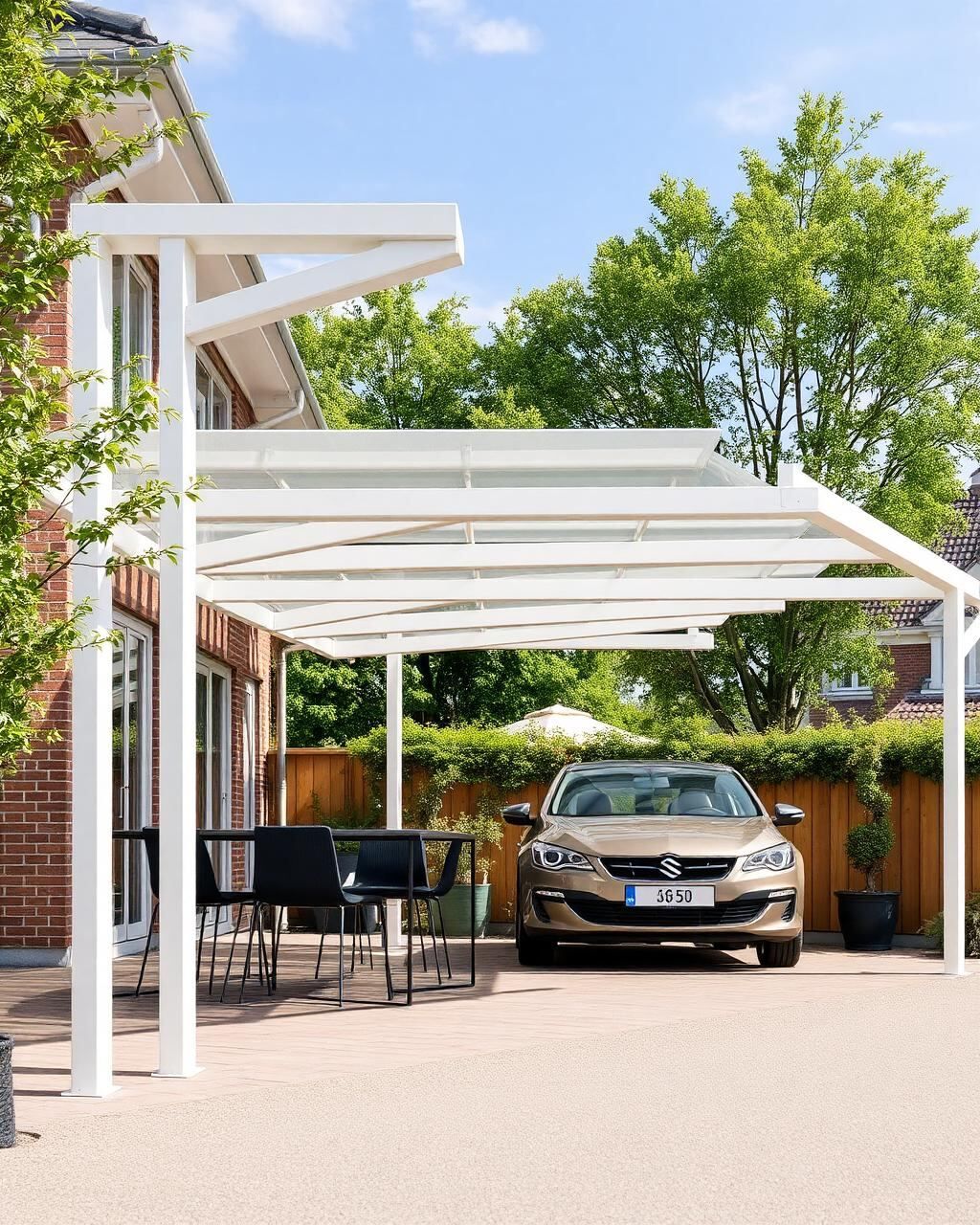 Detailansicht einer Aluminium-Terrassenüberdachung mit Glasdach in Goldenstedt