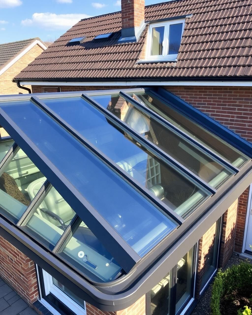 Detailansicht einer Aluminium-Terrassenüberdachung mit Glasdach in Großenkneten