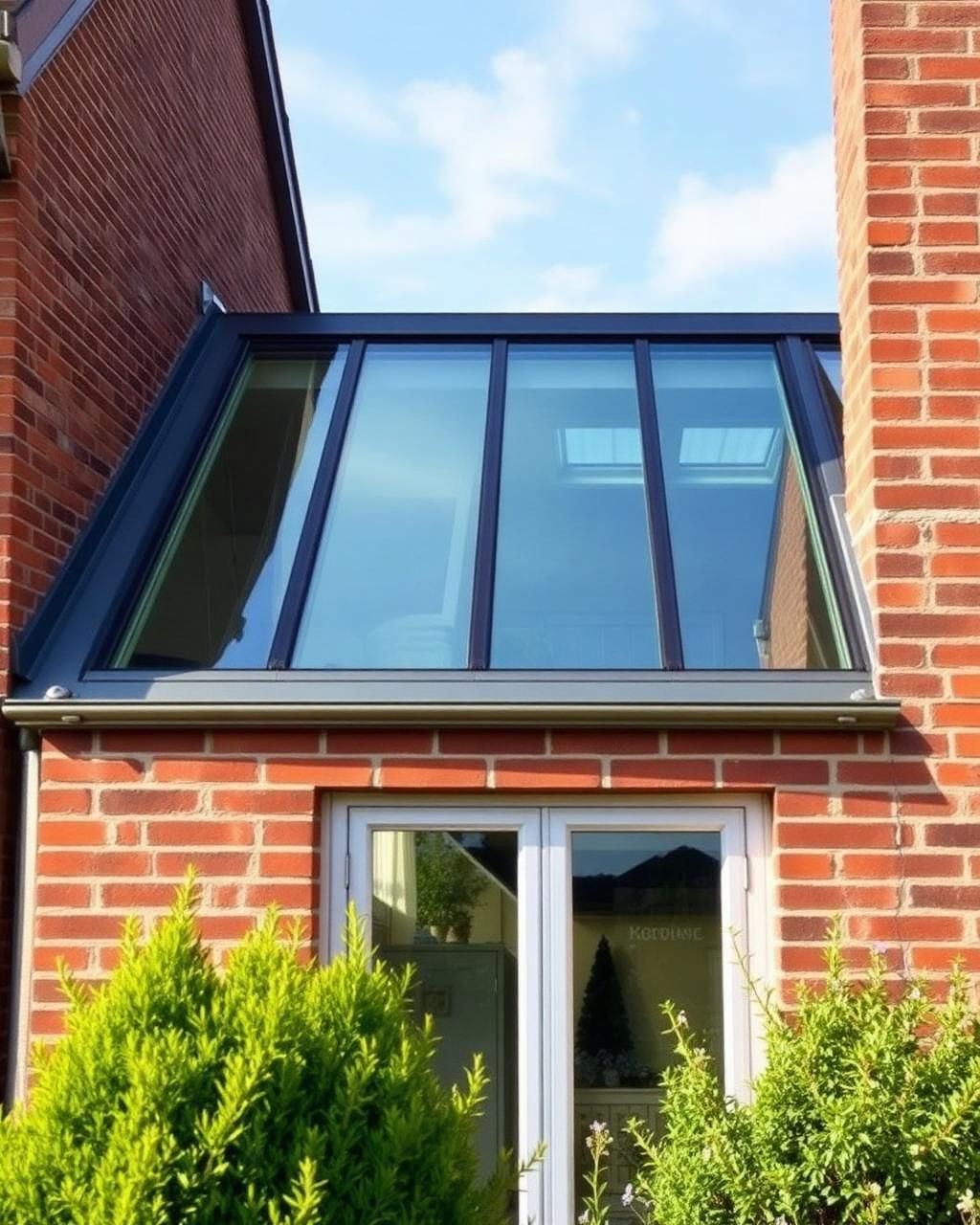 Detailansicht einer Aluminium-Terrassenüberdachung mit Glasdach in Harpstedt