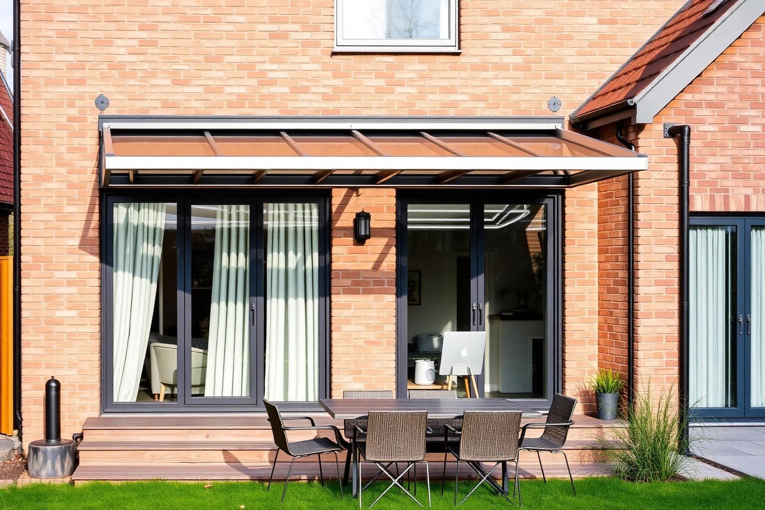 Maßgefertigte Aluminium-Terrassenüberdachung an einem Einfamilienhaus in Holdorf