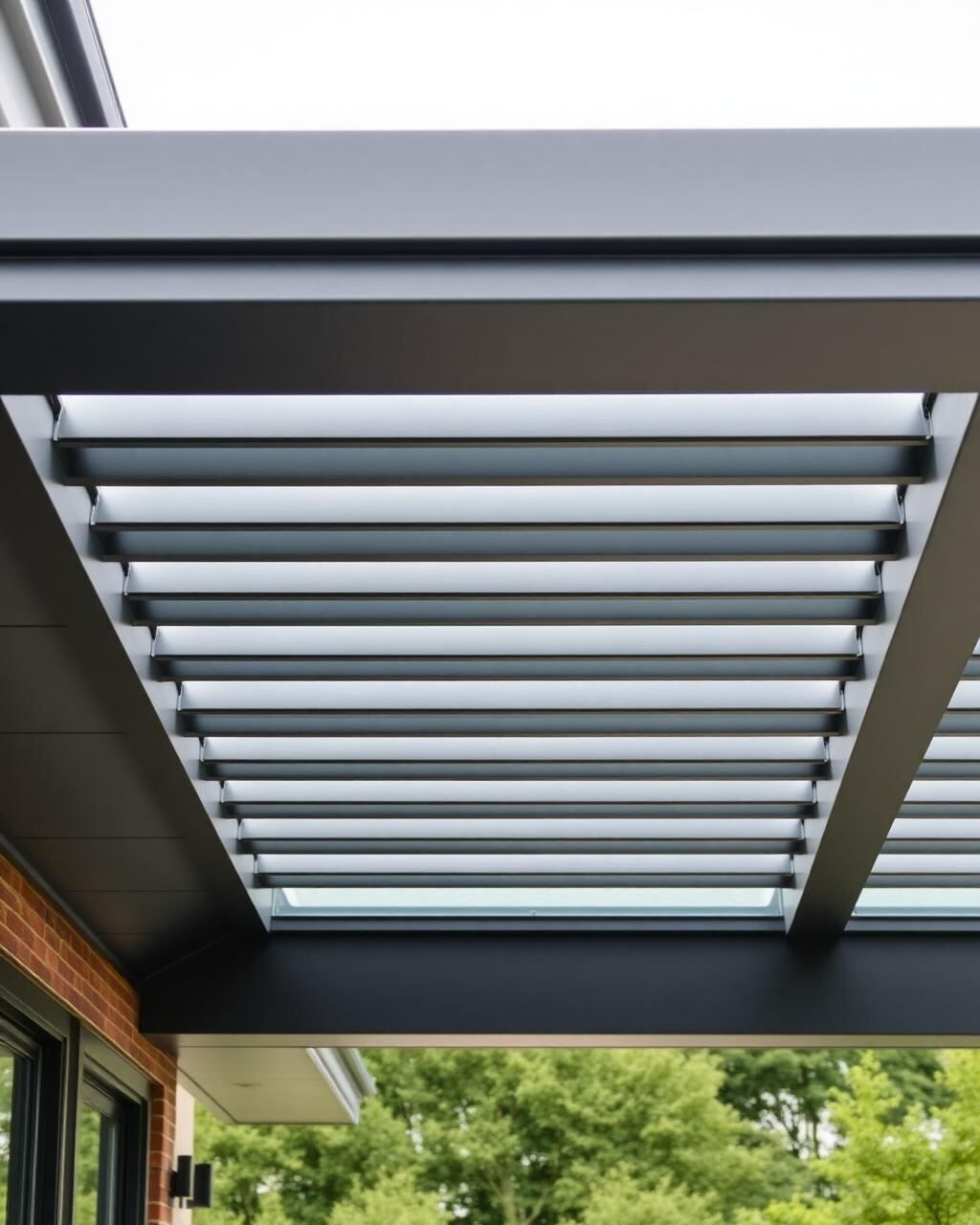 Detailansicht einer Aluminium-Terrassenüberdachung mit Glasdach in Lastrup