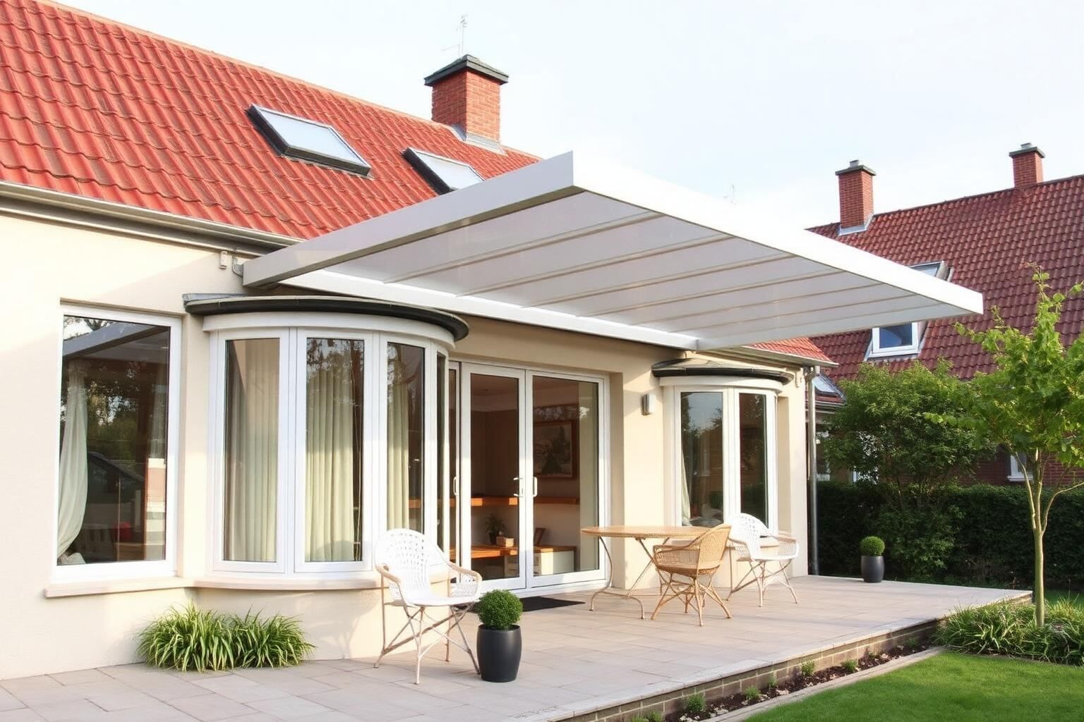 Maßgefertigte Aluminium-Terrassenüberdachung an einem Einfamilienhaus in Lindern (Oldenburg)