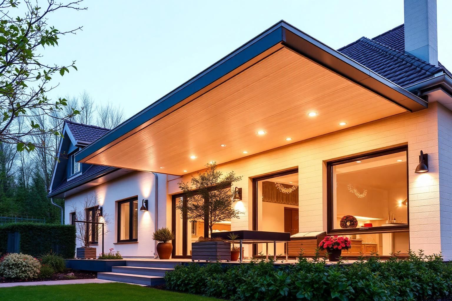 Maßgefertigte Aluminium-Terrassenüberdachung an einem Einfamilienhaus in Lohne (Oldenburg)