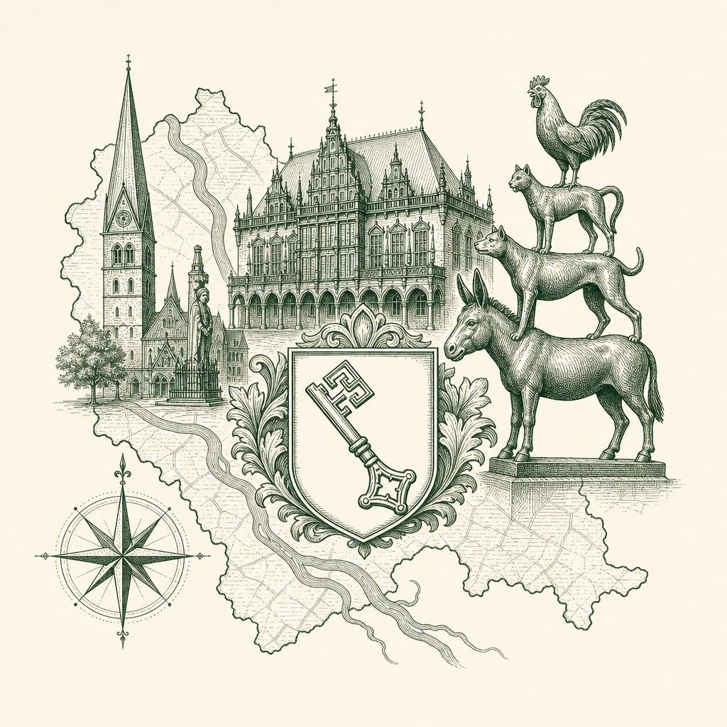 Illustriertes Wappen und Stadtbild von Bremen