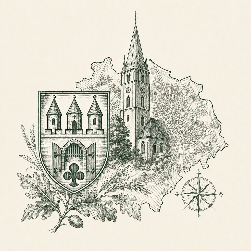 Illustriertes Wappen und Stadtbild von Cloppenburg