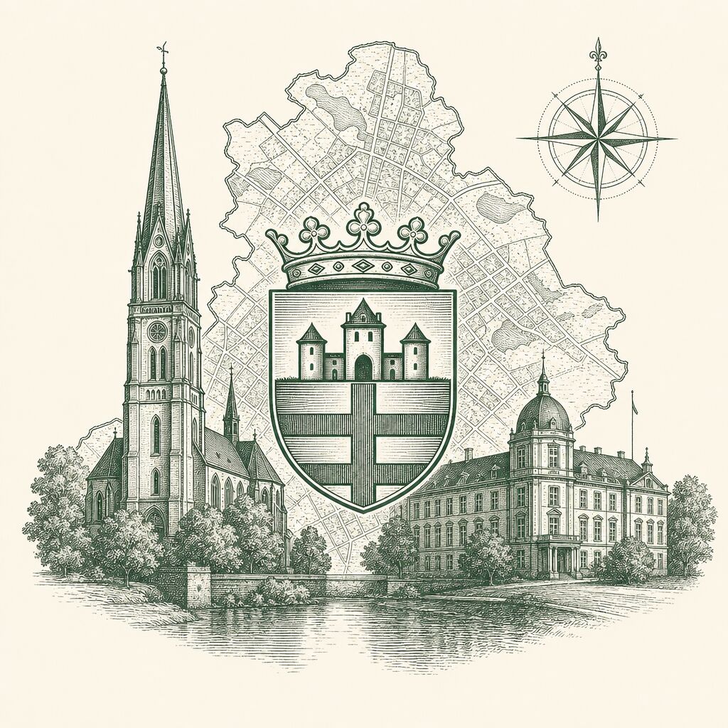 Illustriertes Wappen und Stadtbild von Oldenburg
