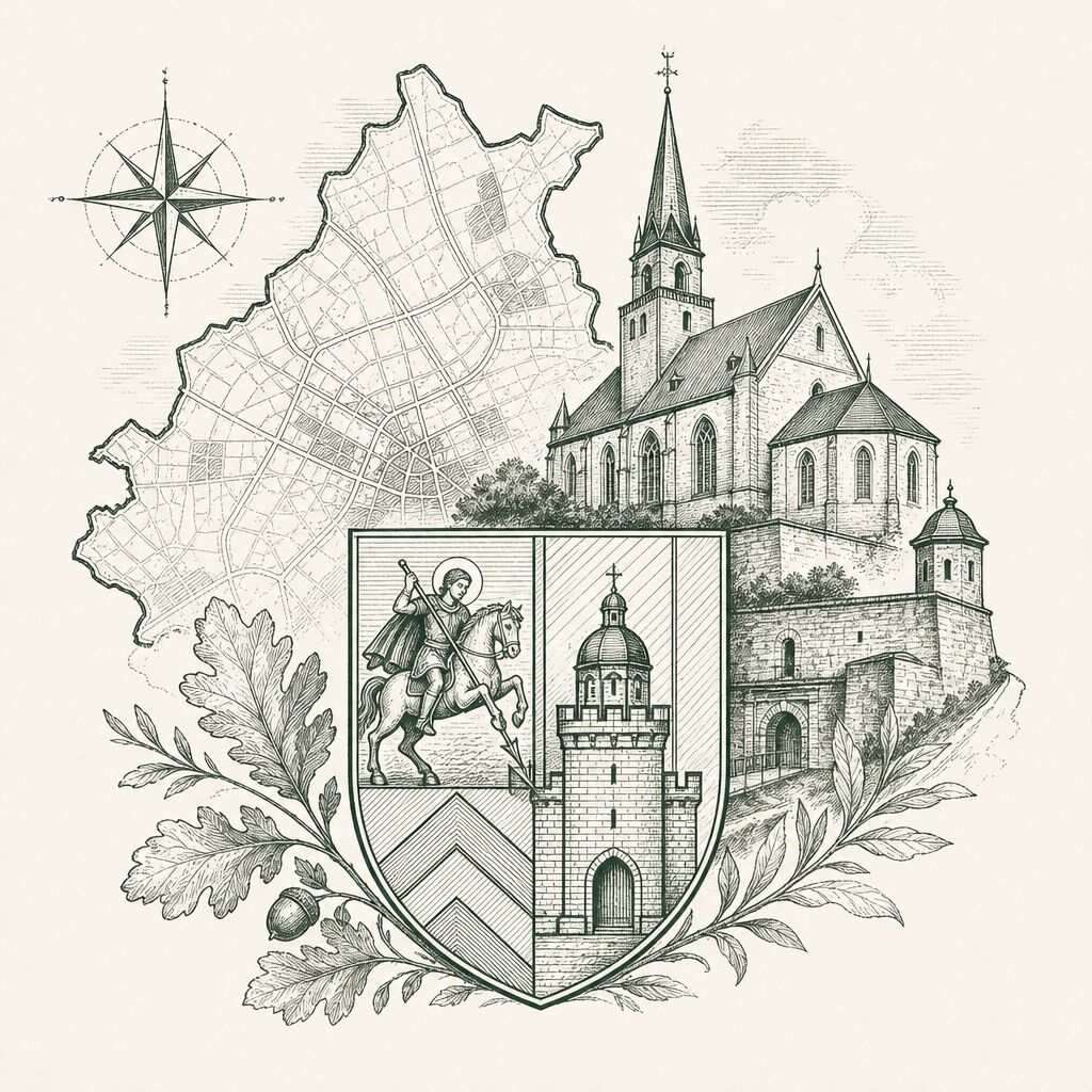 Illustriertes Wappen und Stadtbild von Vechta
