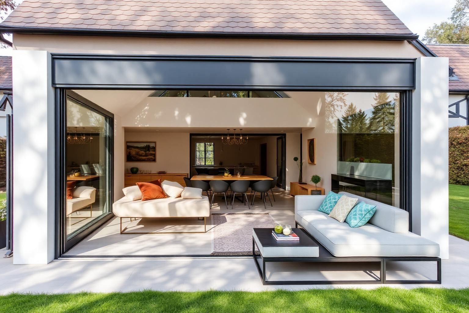 Maßgefertigte Aluminium-Terrassenüberdachung an einem Einfamilienhaus in Steinfeld (Oldenburg)