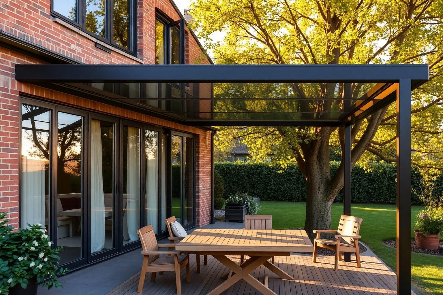 Terrassenüberdachung aus Aluminium an einem Einfamilienhaus in Oldenburg