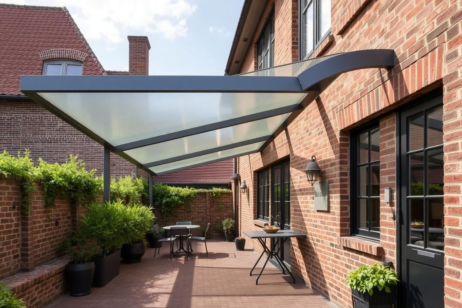 Maßgefertigte Aluminium-Terrassenüberdachung an einem Einfamilienhaus in Visbek